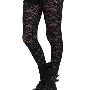 Blackheart Lace Rose Tights NWT